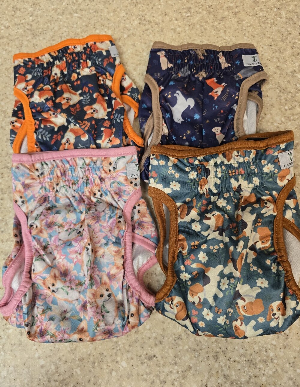 4 Washable Female Dog Diapers Reusable, Highly Absorbent. Size Medium